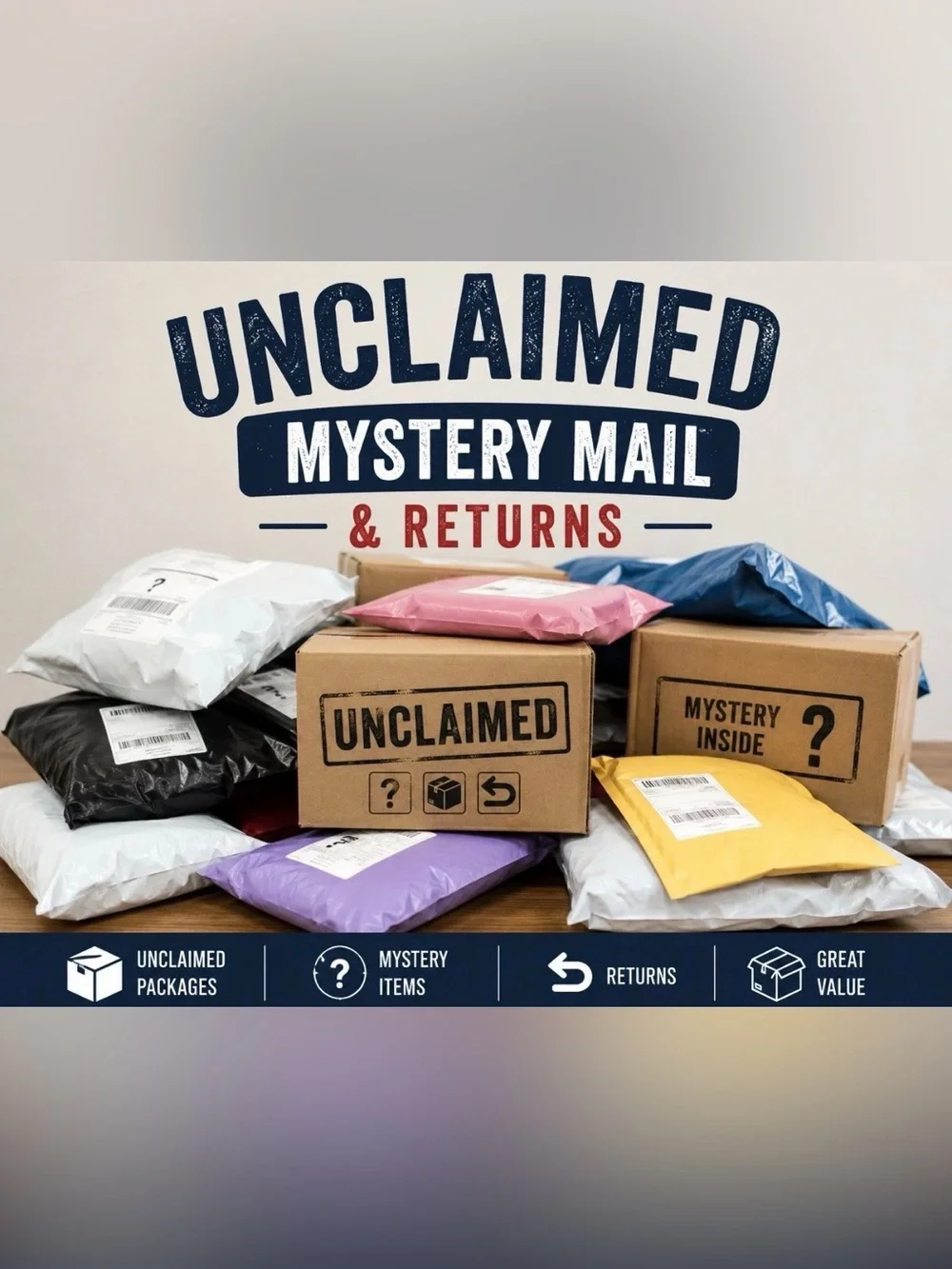 Unclaimed Mystery Mail & Returns Box with Poly Mailers and Mailbox Packages!